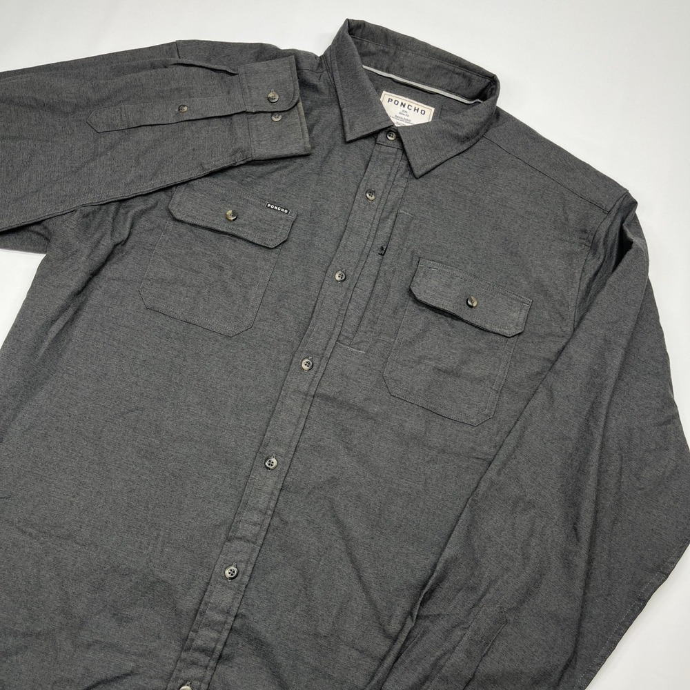 Poncho‎ Outdoors Flannel Shirt Gray XXL Slim Fit Long Sleeve Performance Hiking